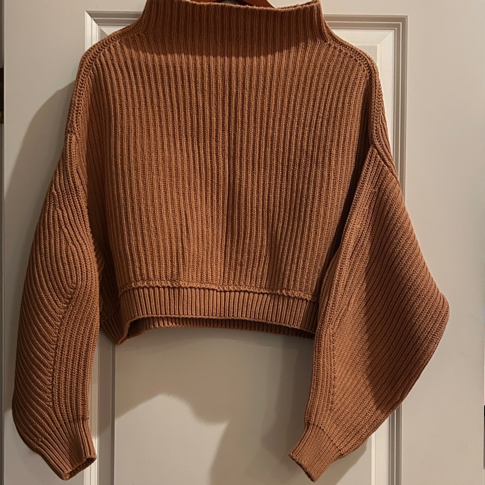 Free People Women's Brown Ribbed Cropped Sweater